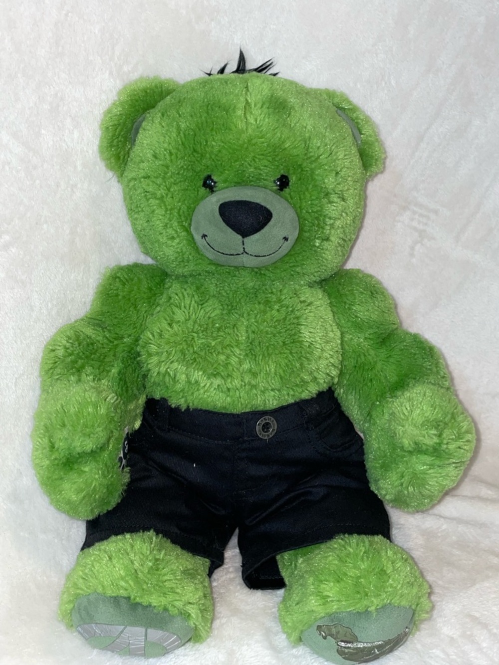 Avengers Hulk Build-A-Bear Green Plush Teddy in Black Shorts